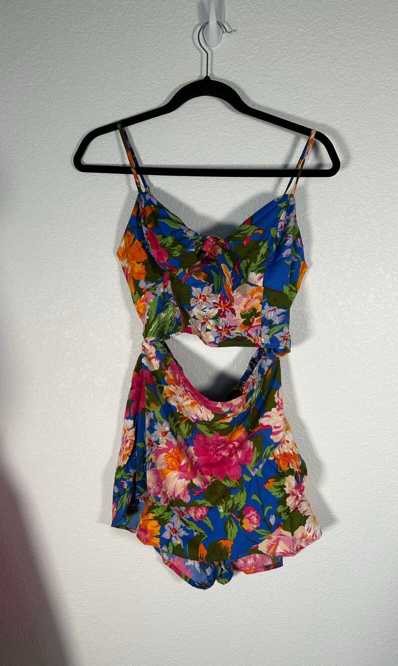 Lottie and Holly Floral 2 Piece Skirt Set in Blue and Pink - M